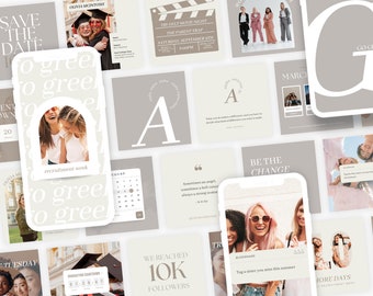 Griechisches Leben Social Media Template Bundle | NEUTRAL, bearbeitbar auf Canva, Digital Template Download, Sorority Templates