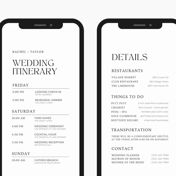 Wedding Itinerary Template for Guests, Editable on Canva, Printable Editable Template, Wedding Planner Digital Template Digital Download