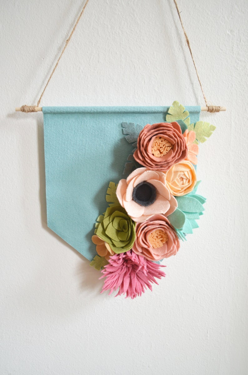 Modern Felt Flower Wall Hanging Peony Ranunculus Dahlia Etsy