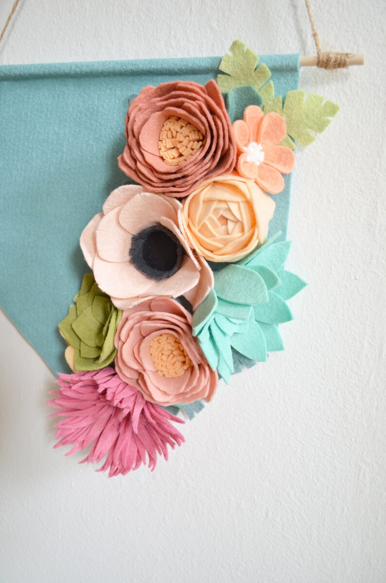 Modern Felt Flower Wall Hanging Peony Ranunculus Dahlia Etsy
