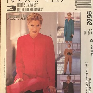 May include: A sewing pattern for a women's suit. The pattern includes a jacket, skirt, and pants. The pattern is for sizes 20, 22, and 24. The pattern is called "Woman's Day Collection" and is a "Select-A-Size Petite-Able" pattern.