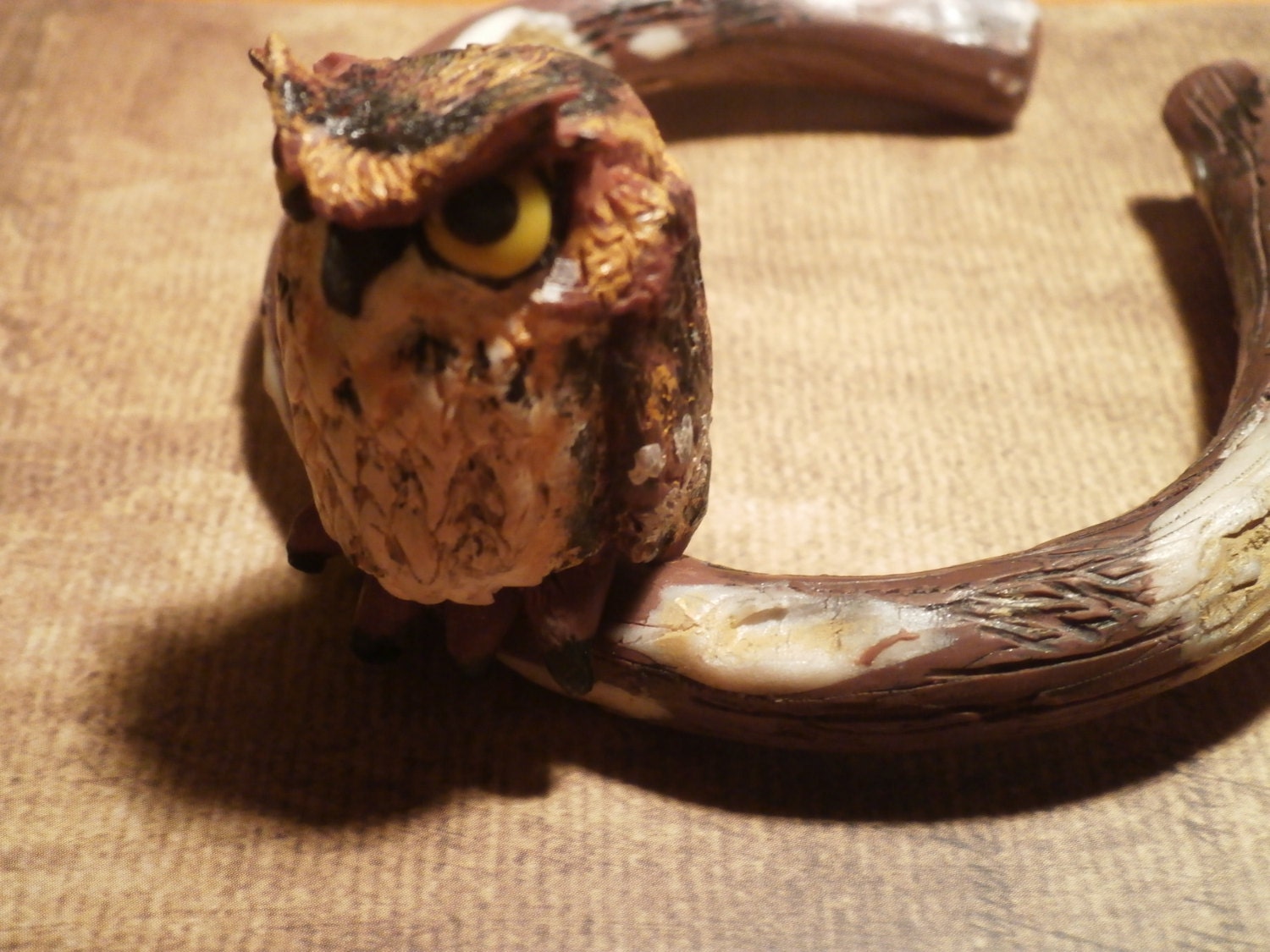 Polymer clay owl bracelet owl on branch polymer clay animal bird sculpted owl bangle