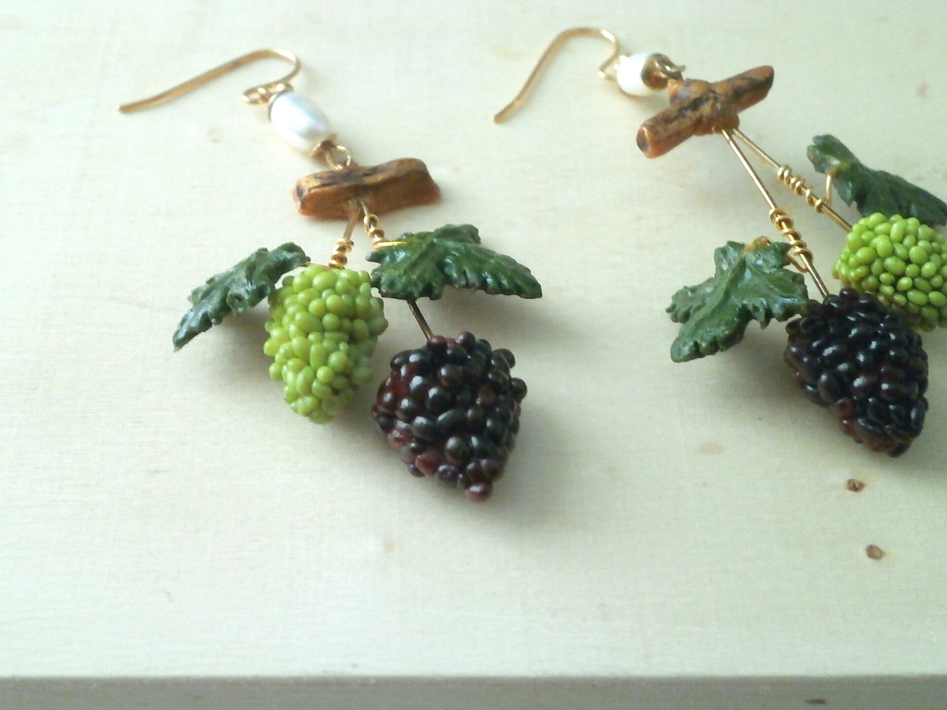 Dangle Grape Earrings, Summer Fruit Earrings, Polymer Clay Fruit