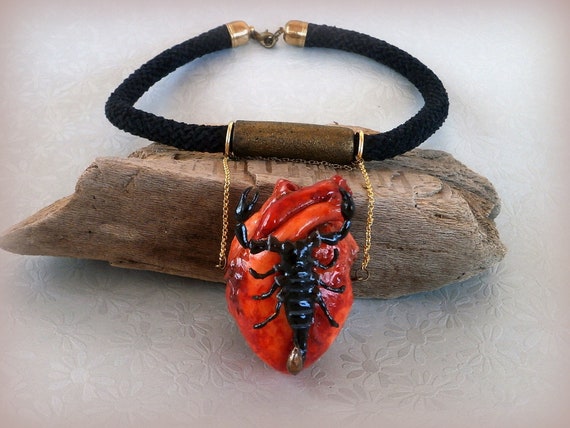 Scorpion Necklace Heart Anatomical Heart Necklace Realistic