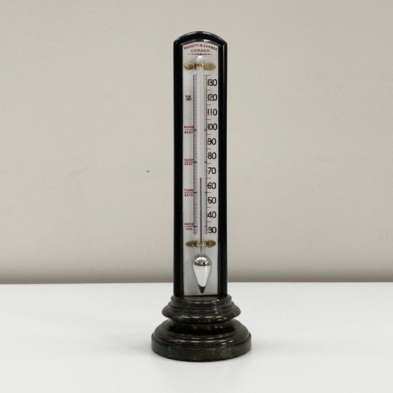 Large Victorian Desk Thermometer on Serpentine Base by Negretti