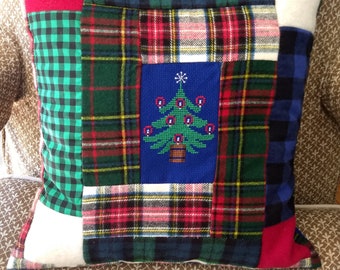 Christmas plaid pillow vintage cross-stitch