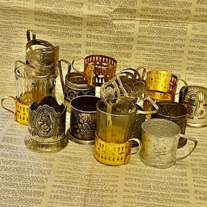 Russian Stakan, Russian Vintage glass holders ,Mukhina's glass , Russian Podstakannik ,Soviet Cup Holder