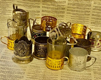 Stakan russe, porte-verres vintage russes, verre de Mukhina, podstakannik russe, porte-gobelet soviétique