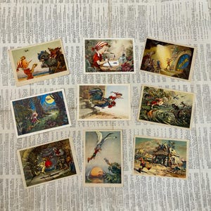 Cartão postal soviético de Buratino Alexey Tolstoy, Golden Key, conjunto de ilustrações de arte, Zolotoy klyuchik dos anos 1967
