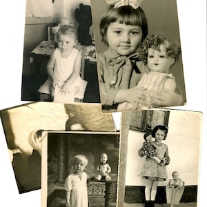 Téléchargement numérique pour les impressions d’art mural petite fille avec poupée image des années 1950 pour cartes postales