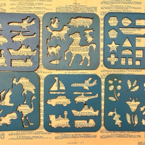 Plantillas vintage Geometría Animales Transporte Era soviética, Plantillas de dibujo vintage educativas para niños