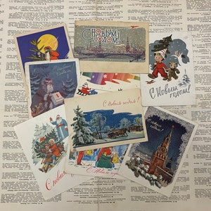Cartoline sovietiche vintage 1960, cartolina vintage felice anno nuovo, cartolina di Natale sovietica