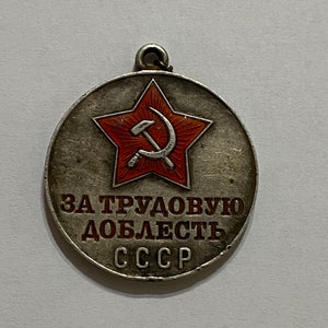 Vintage Medal, For Labor Valor, Red Star, Labor in the USSR, Case of Honor, silver