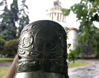 Verre à thé et support ukrainiens, Zaporizhzhia, porte-verres en métal vintage, Podstakannik en métal ukrainien, années 1970