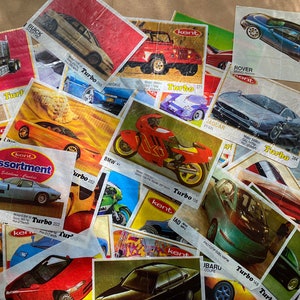 Old wrappers for chewing gum , Turbo Kent , Bombibom, vintage 1990s, bubble gum inserts