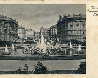 Vienne, Autriche Schwarzenbergplatz , carte postale vintage, courrier passé, tramways vintage , vues vintage de l’Autriche