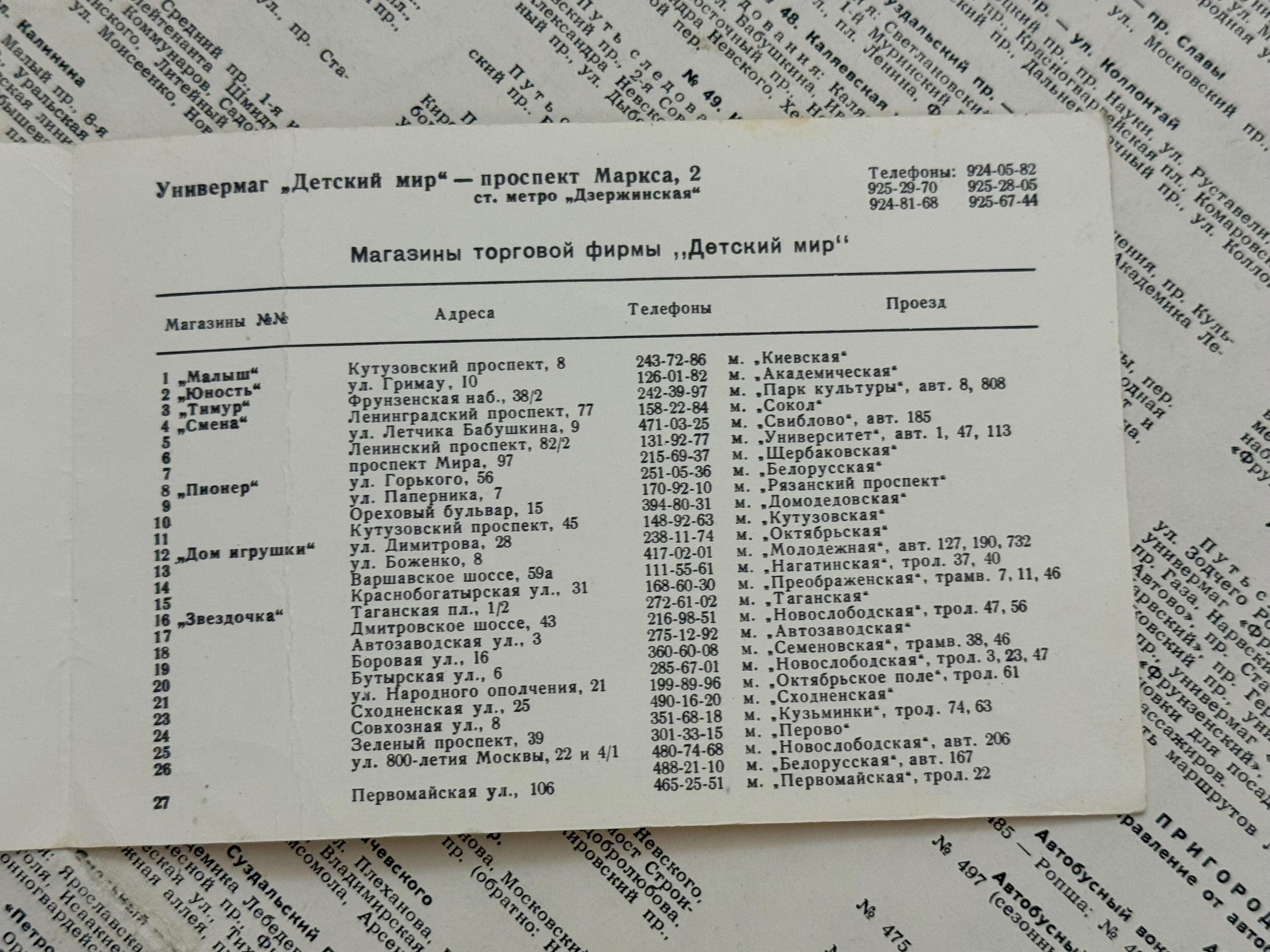 80年代のモスクワ地下鉄路線図、ソ連の貿易広告、ソ連のデトスキー