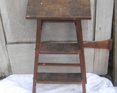 Two foot folding ladder, wood step ladder, mid century 40s 50s, rustic primitive plant stand, folding, farmhouse decor