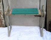 Outdoor metal folding bench, gray, rustic primitive kneeling planting garden working pads, porch outdoor bench, industrial farmhouse decor