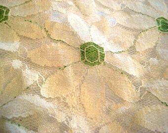 50s Floral Peach Blooms Extra Long 60s Green Cotton Runner Dresser