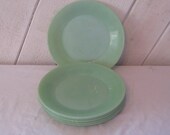 Antique Jadeite Fire King dinner plates, Jane Ray, 9.25 inch mint green plate, Anchor Hocking, mid century, 1950s