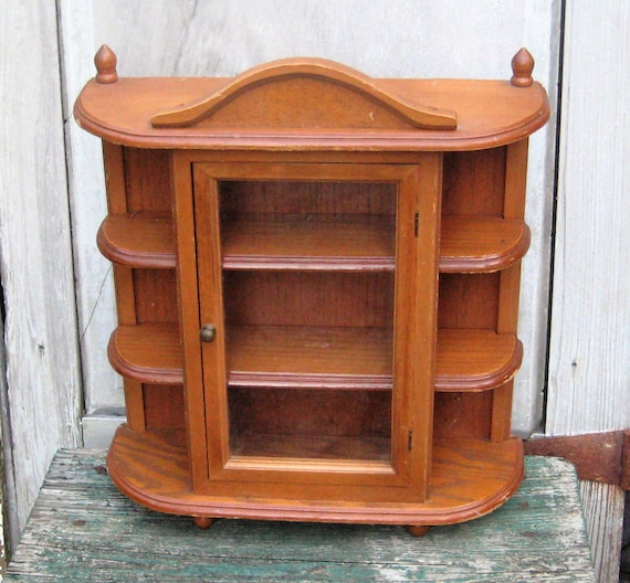 Oak Wooden Curio Wall Cabinet Plexi Glass Door Shelf for