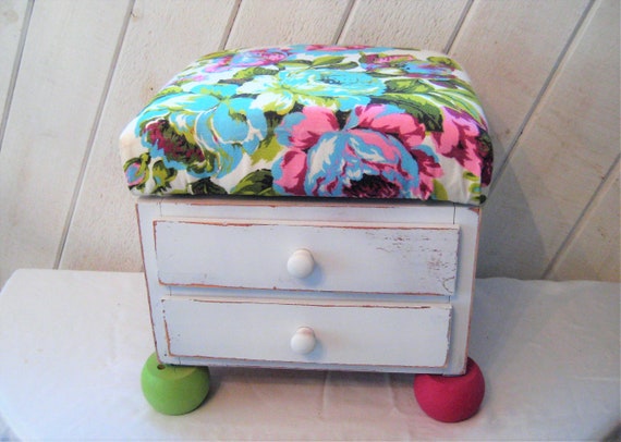 Decorative Foot Stool Storage Floral Foot Stool White Pink Etsy