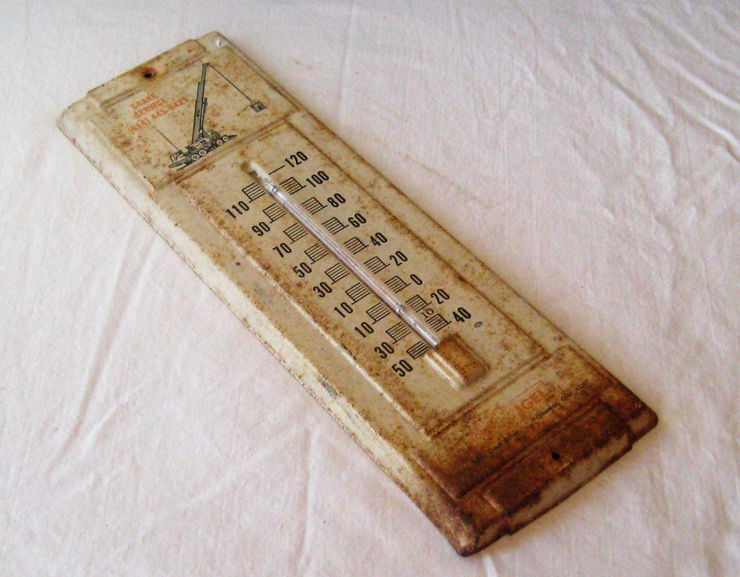 Antique Wall Thermometer, Vintage Advertising Ivory Beige Metal Hanging