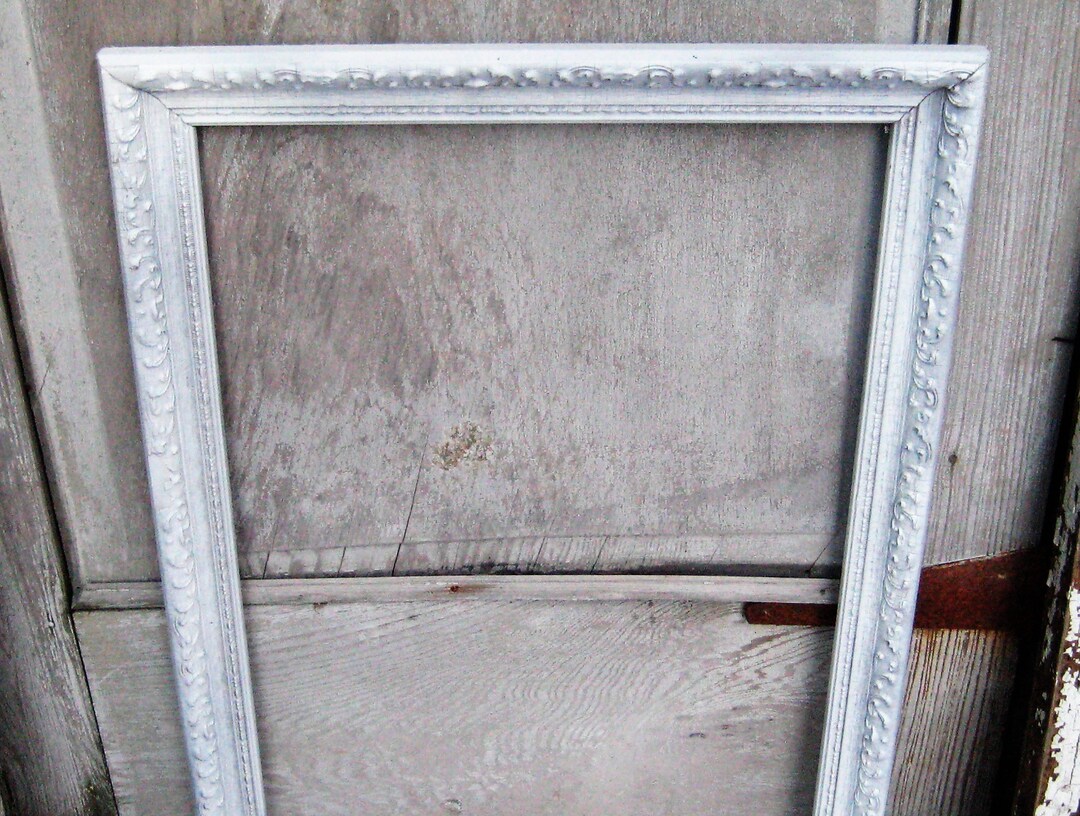 Antique Wood Picture Frame, White Wooden Frame, Carved Wood, 16 X 24