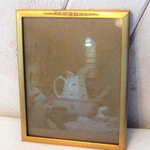 24 K Gold plated metal picture frame, decorative ornate, 8 x 10&quot; inches, table top wall portrait frame, has glass, 60s 70s