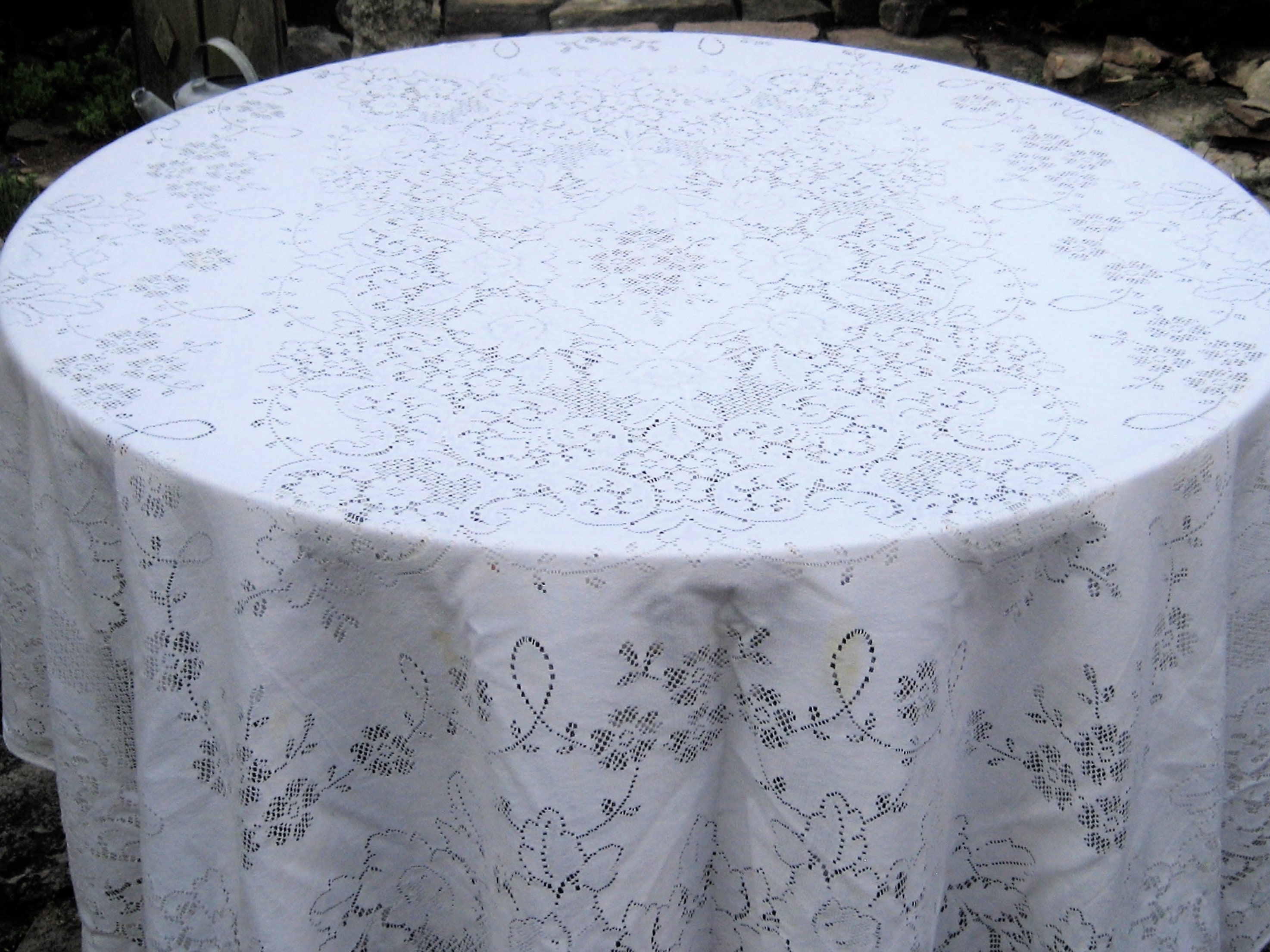 アンティーク レース テーブルクロス、長方形 オフホワイト クリーム