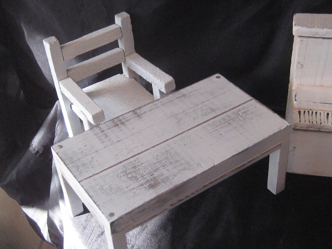 White Wood Doll Furniture Kitchen Table Chair End Table Etsy