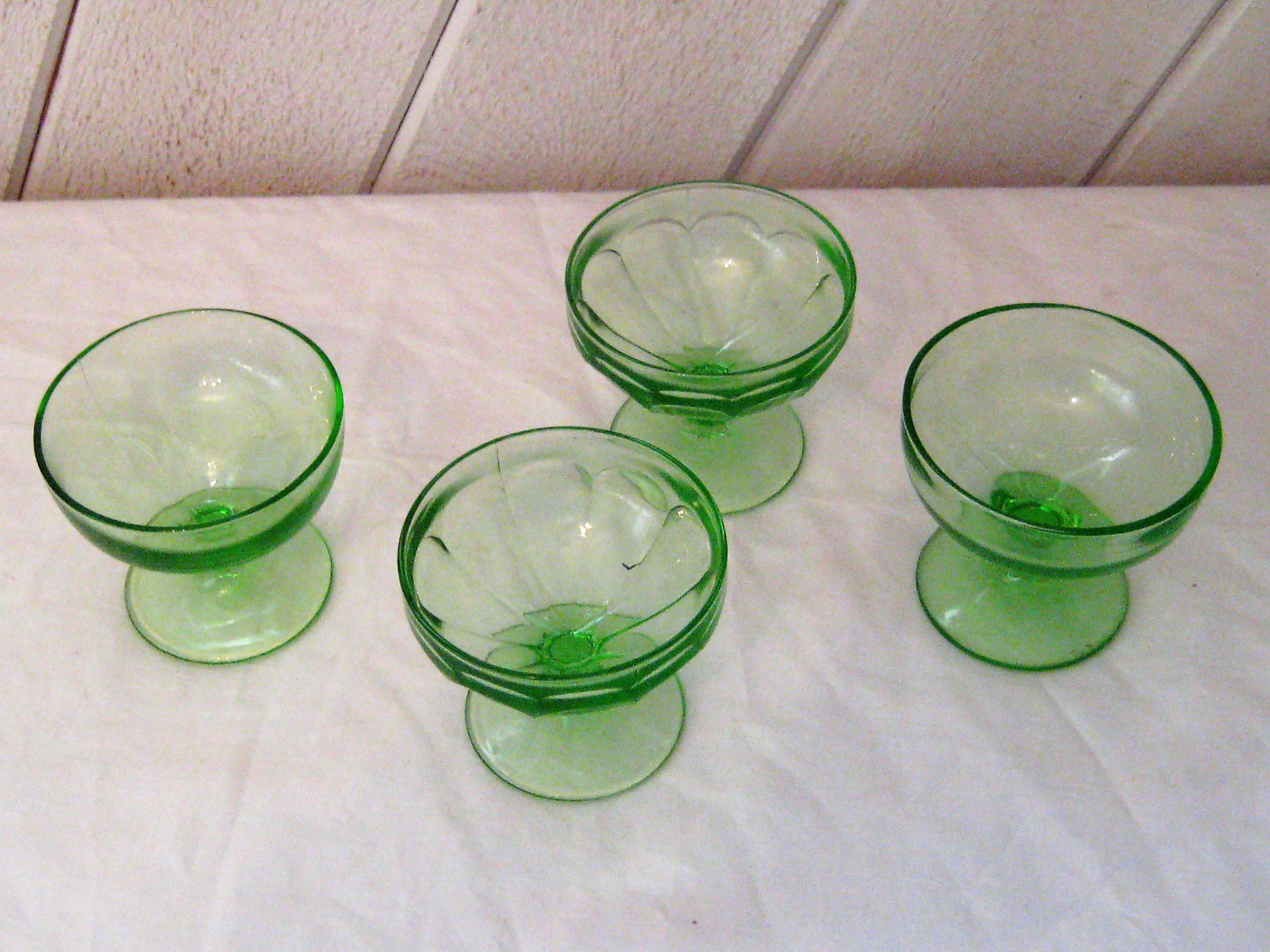 Set of 4 uranium glass pedestal dessert bowls antique glowing Etsy