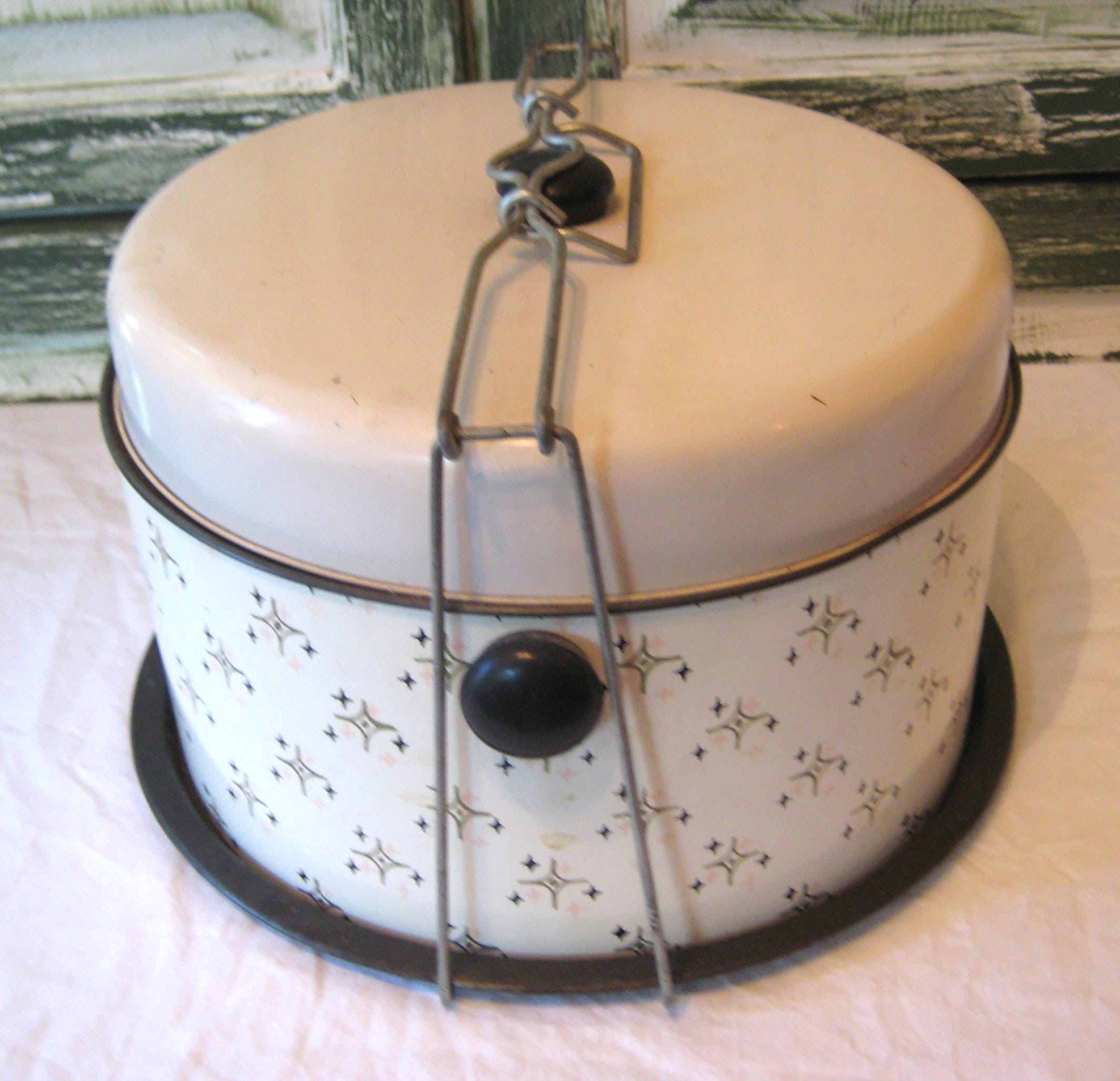 Mcm Star Pattern Antique Metal MCM Cake Pie Carrier, Ivory Beige Star Pattern Pink Black ...