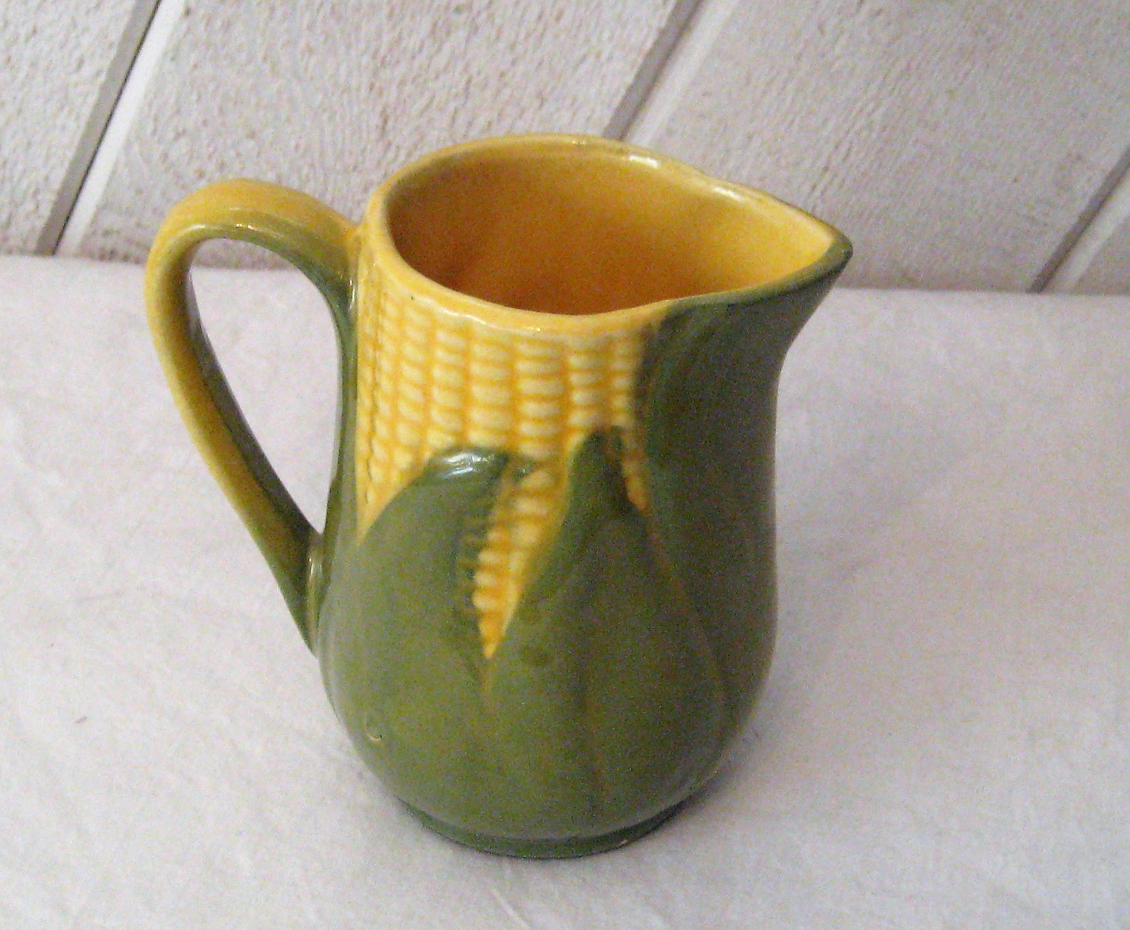 Vintage corn king creamer Shawnee pottery mustard yellow Etsy