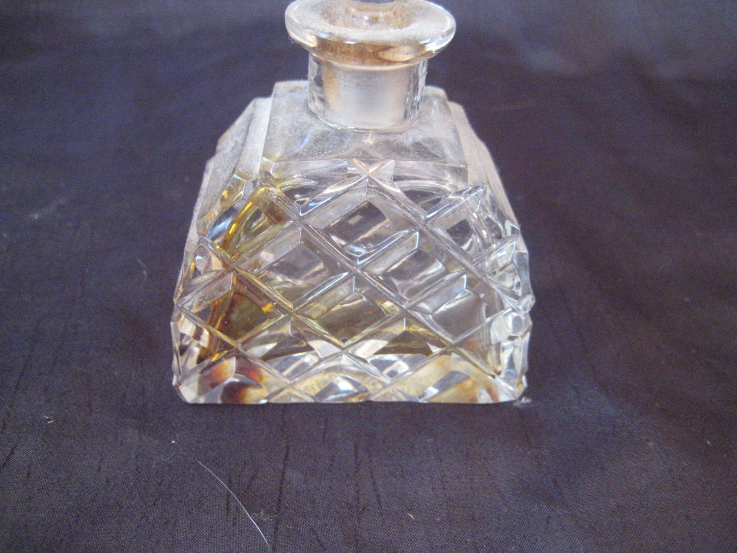 Antique perfume bottle large round stopper art deco cut | Etsy