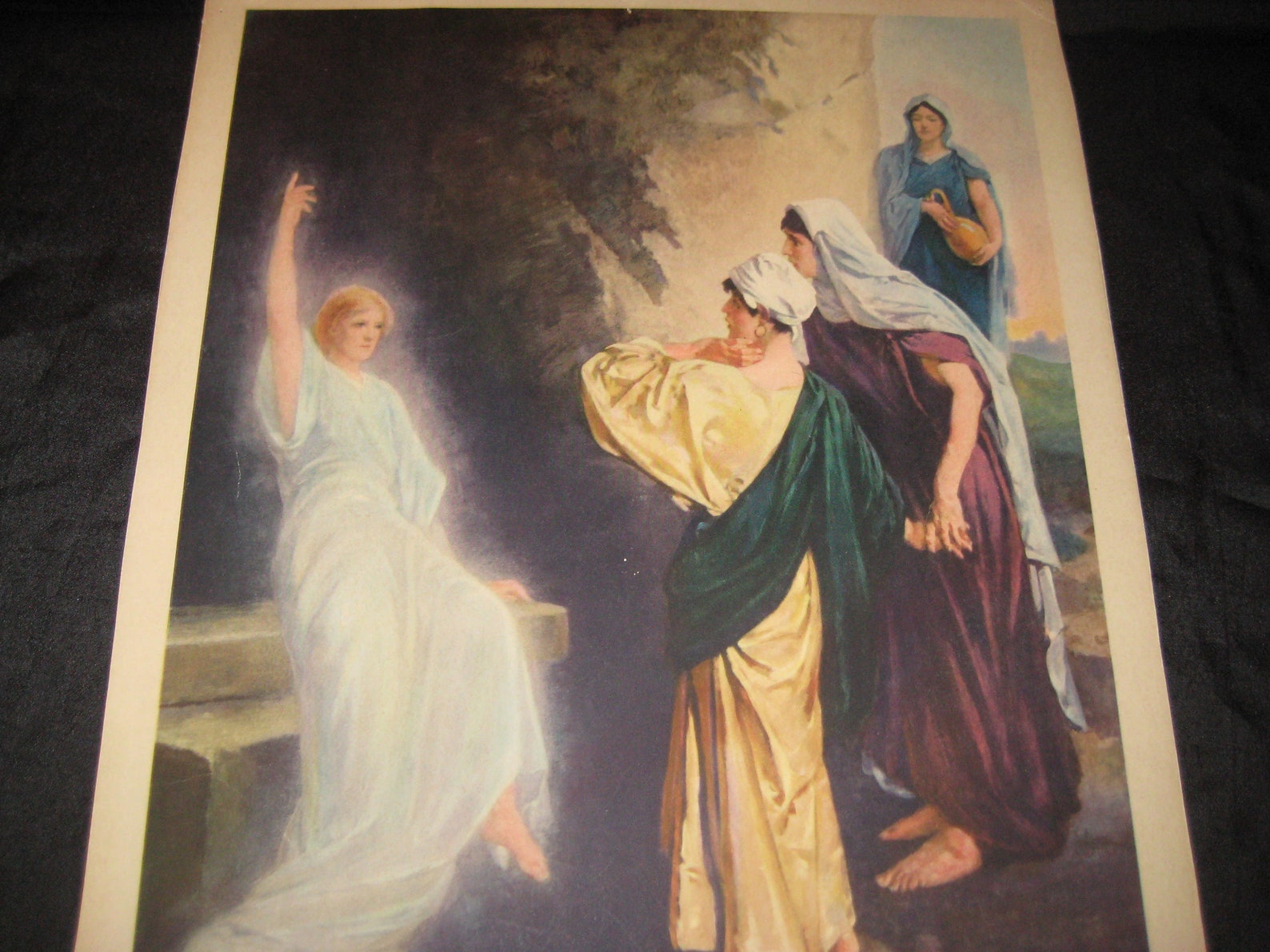 Antique Religious Lithograph He is Risen Jesus Angel Etsy