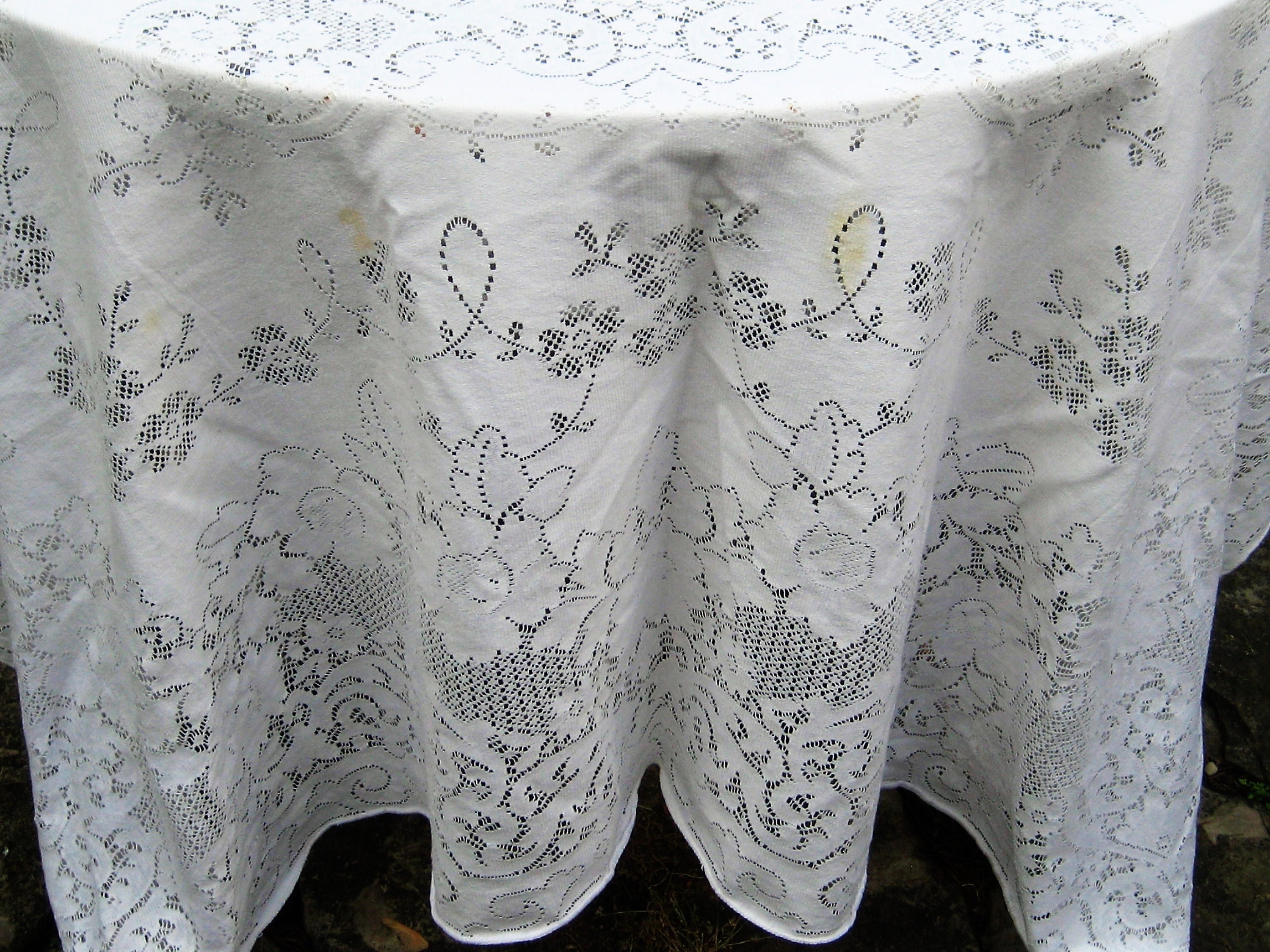 アンティーク レース テーブルクロス、長方形 オフホワイト クリーム