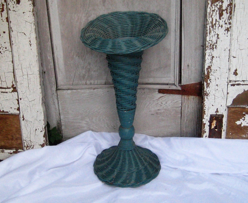 Tall Standing Teal Wicker Flower Vase Victorian Floor Vase Etsy