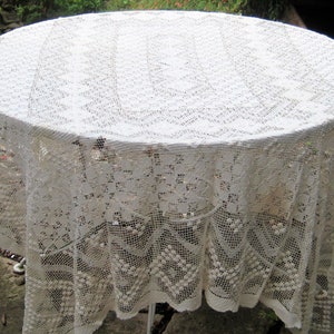Ivoorkant tafelkleed, groot rechthoekig tafelkleed, katoen, tafel voor 4 tot 6 personen, 60 x 79 inch, jaren 50 jaren &#39;60, armoedig boerderijdecor