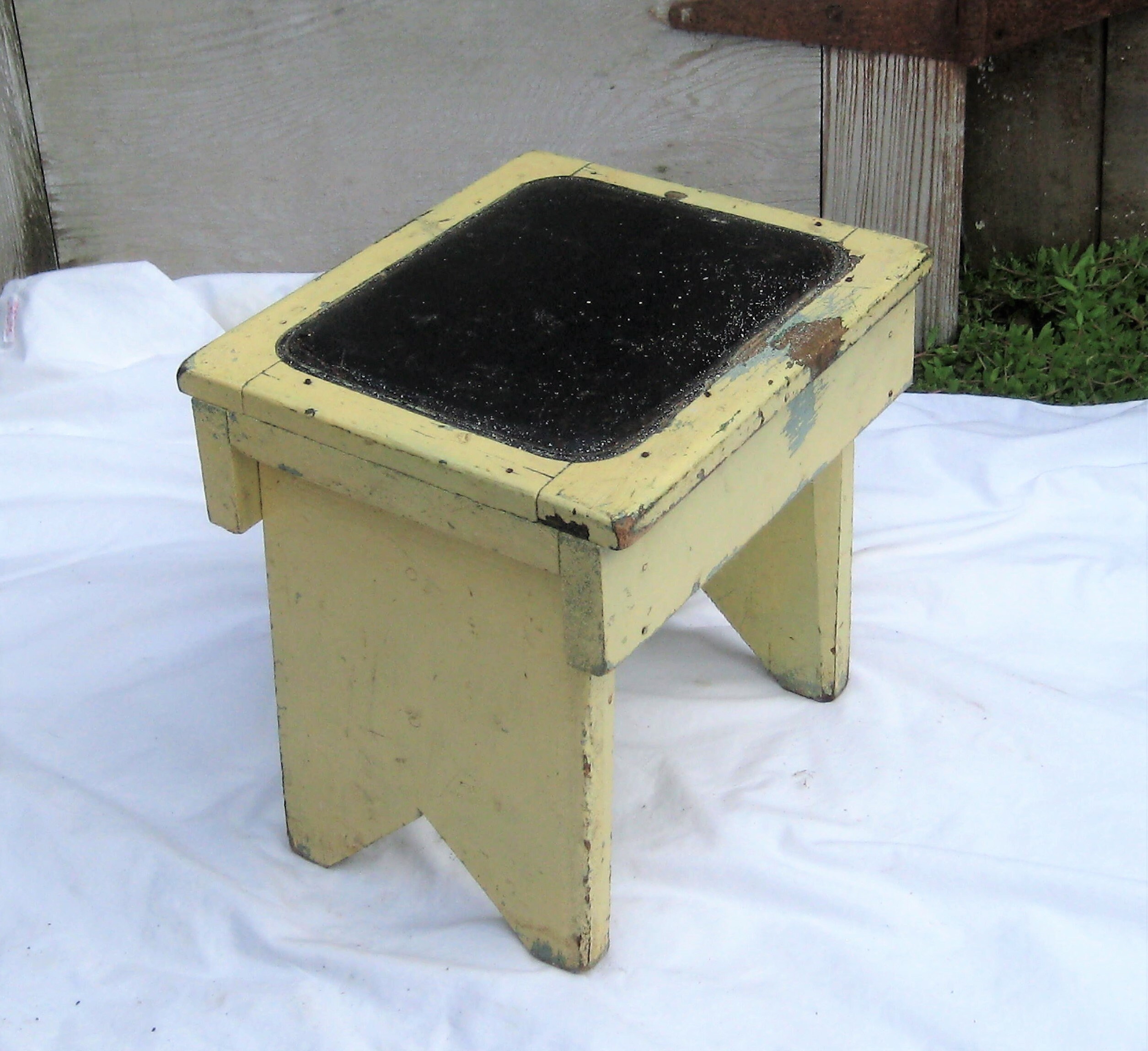 Antique Wood Foot Stool, Rustic Yellow Solid Wood Step Stool ...