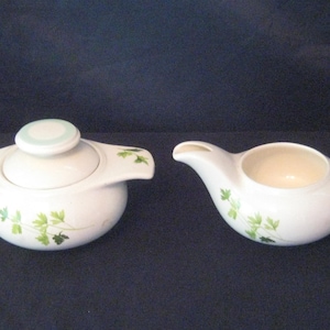 Vintage creamer and sugar bowl set, lidded, off white, green parsley, Salem china Co., mid century, 50s 60s, made in USA, farmhouse decor