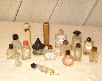 Antique collection of tiny perfume bottles, lot of 16 total, mid century 40s 50s 60s, instant collection, Asian, pink glass