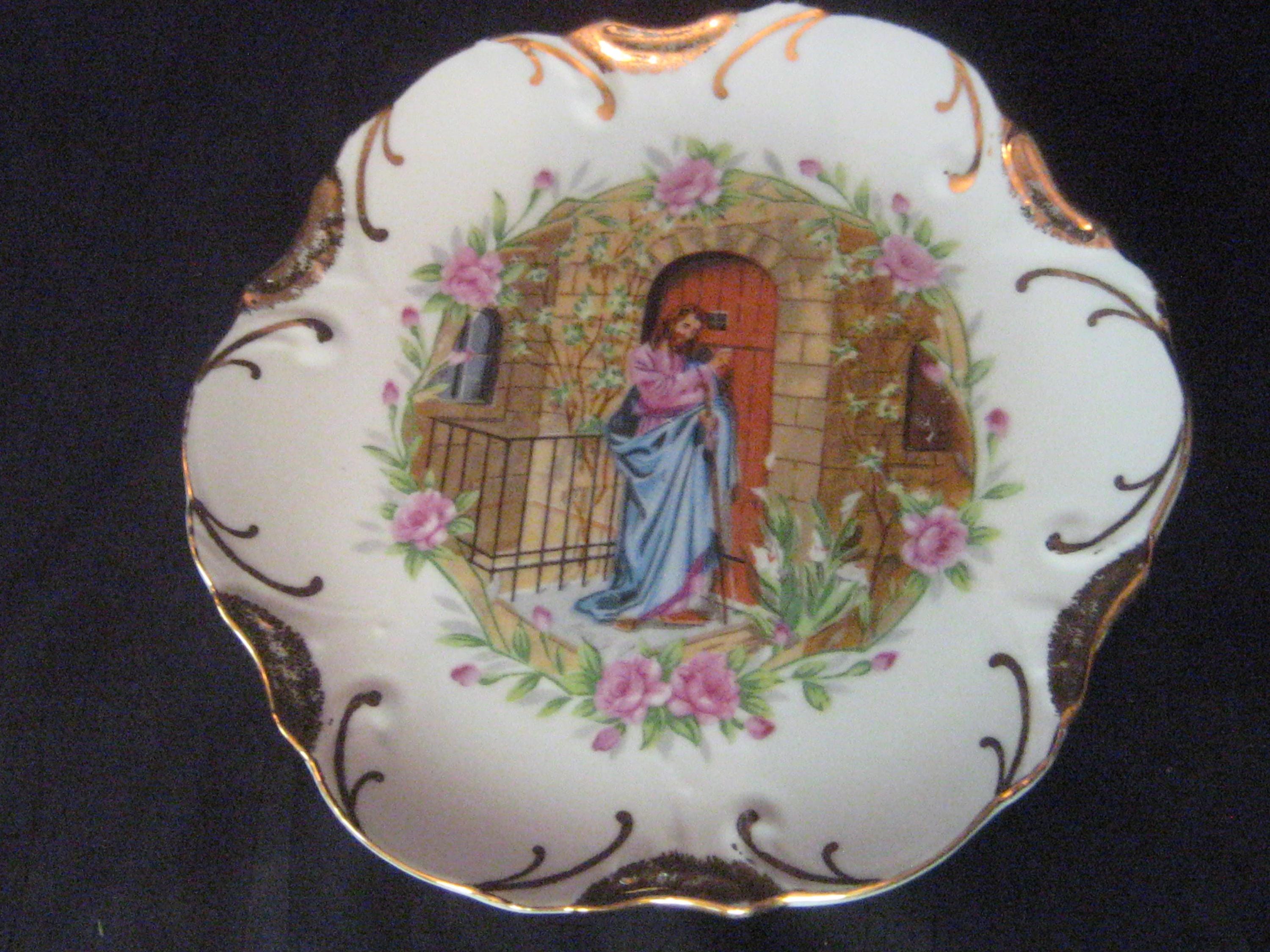 Vintage Jesus Knocking Plate, Religious Wall Hanging Decor, 18K
