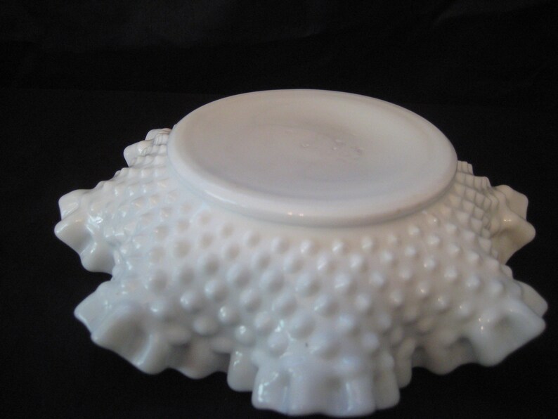 Large ruffled milk glass hobnail bowl white glass decorative Etsy