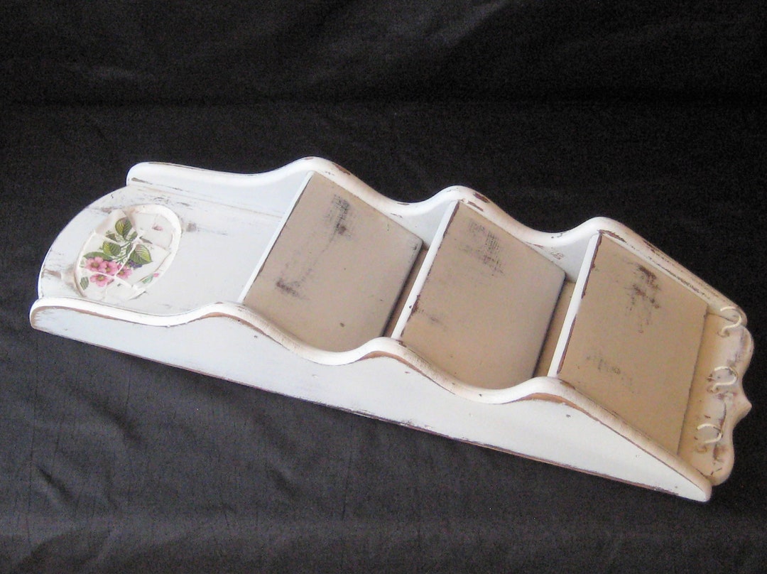 Vintage Wood Wall Letter Holder White Distressed Ceramic Etsy