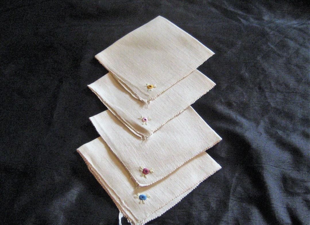 Set of 4 Beige Cloth Napkins Luncheon Napkins Embroidered Etsy
