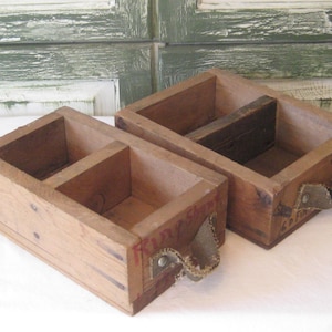 Antique divided wood compartment box, canvas handle, tool nail screw storage, wooden draws, vintage hand made, rustic primitive farmhouse