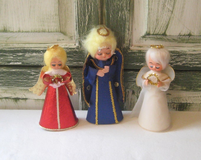 Vintage Angel Tree Topper, Red White Royal Blue Gold, Mid Century