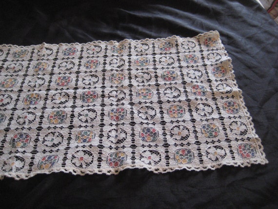 Ivory Floral Lace Runner Multicolored Dresser Runner Bedroom Runner Table Runner Shabby Chic Decor